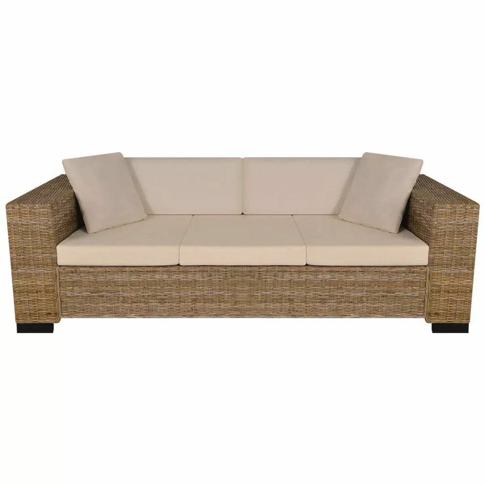 Bank Jan 3-zits rotan naturel met kussens ecru
