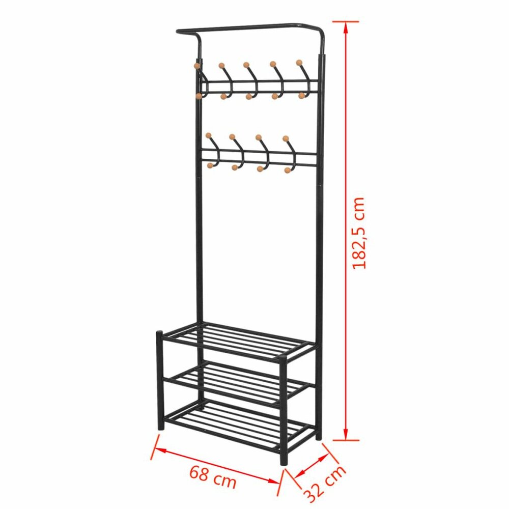 Halkast kledingrek met schoenenopberger 68x32x182,5 cm zwart