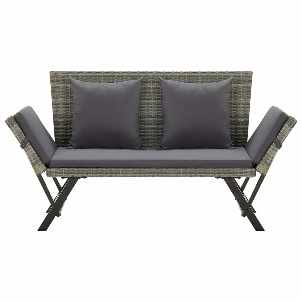 Meubelen-Online - Tuinbank Lazy met kussens 176 cm poly rattan grijs