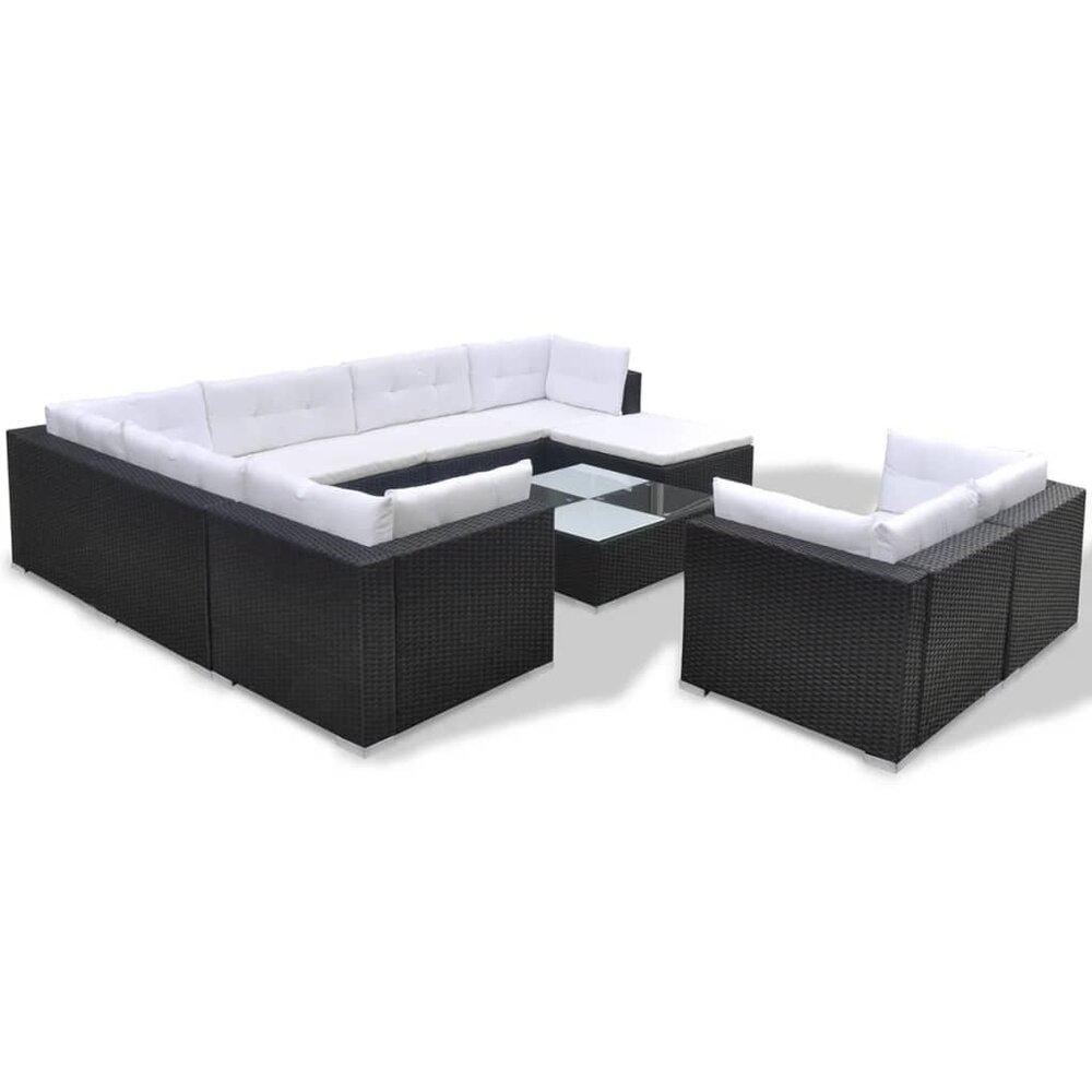 Meubelen-Online - Loungeset Alure met kussens poly rattan zwart 10-delig