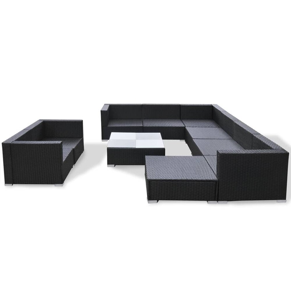 Meubelen-Online - Loungeset Alure met kussens poly rattan zwart 10-delig