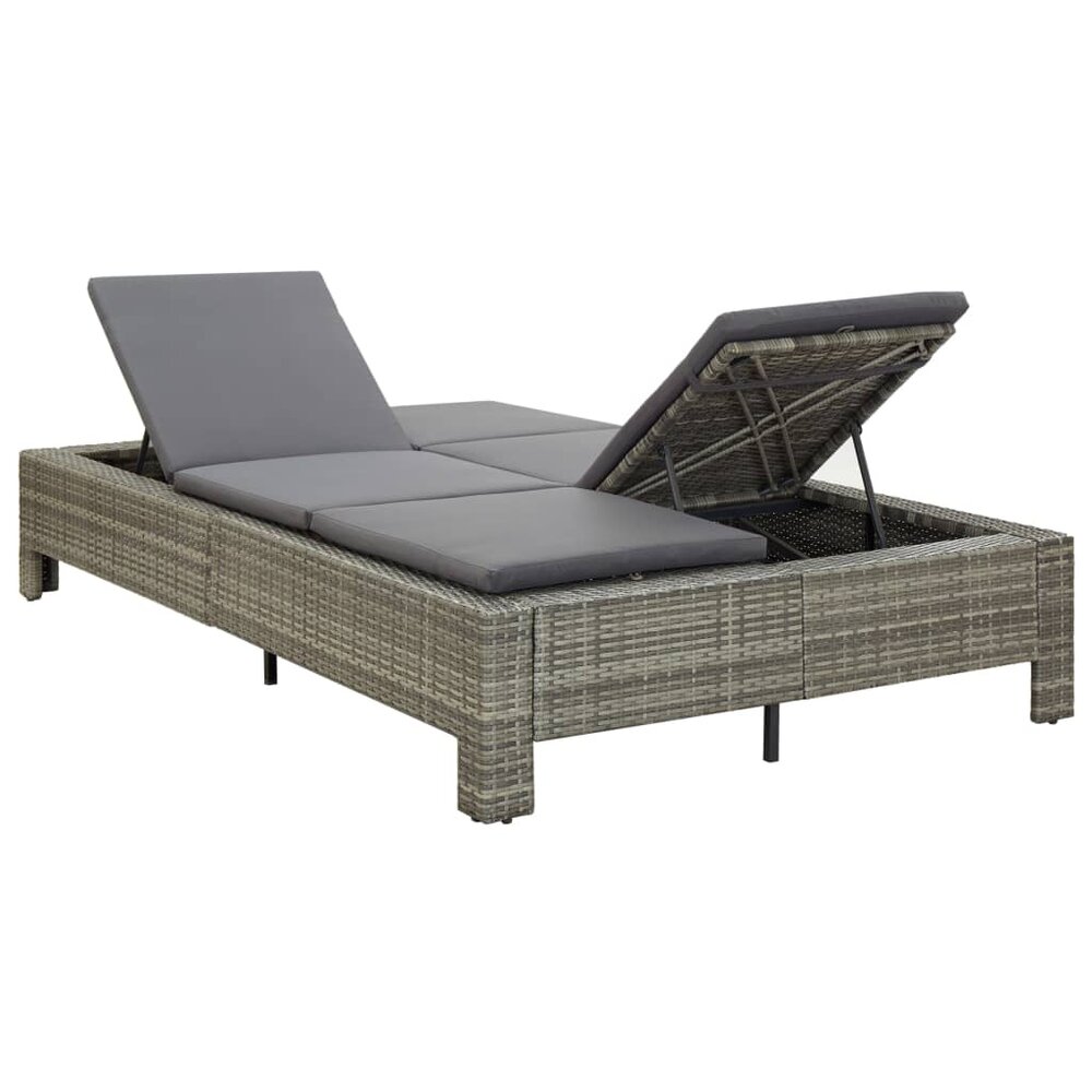 Meubelen-Online - Ligstoel Nicole Ligbed met kussen 2-persoons poly rattan grijs