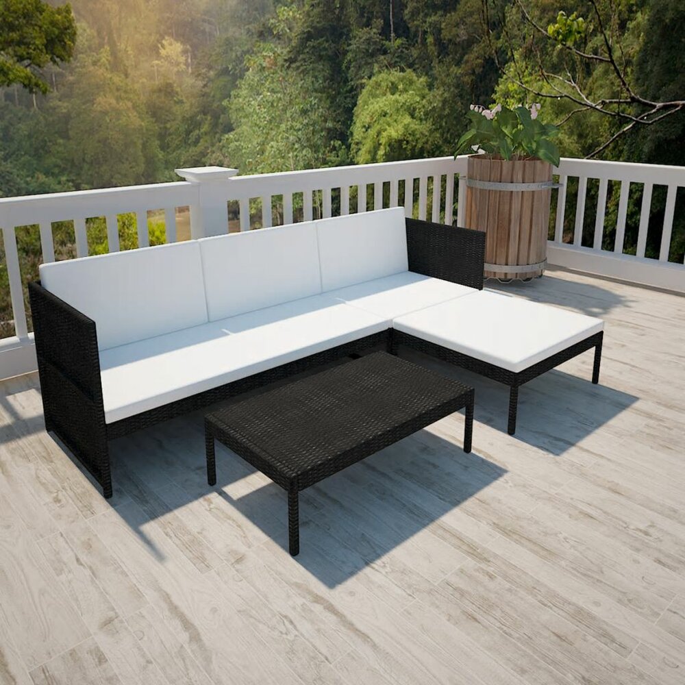 Meubelen-Online - Loungeset Padova met kussens poly rattan zwart