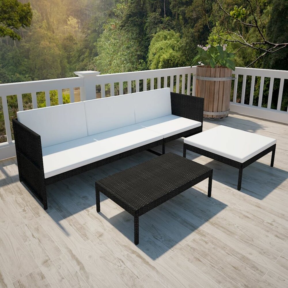 Meubelen-Online - Loungeset Padova met kussens poly rattan zwart