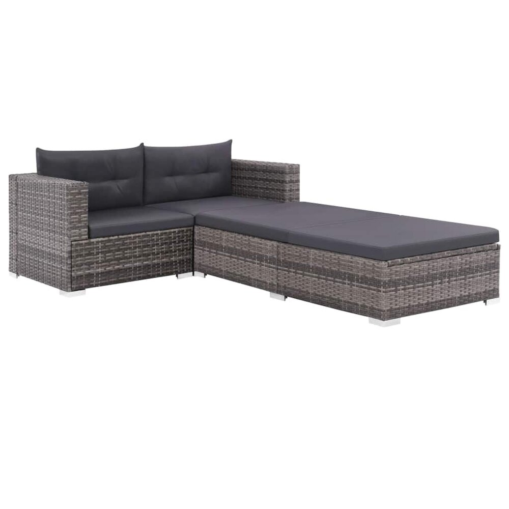 Meubelen-Online - Loungeset Melvin met kussens poly rattan grijs