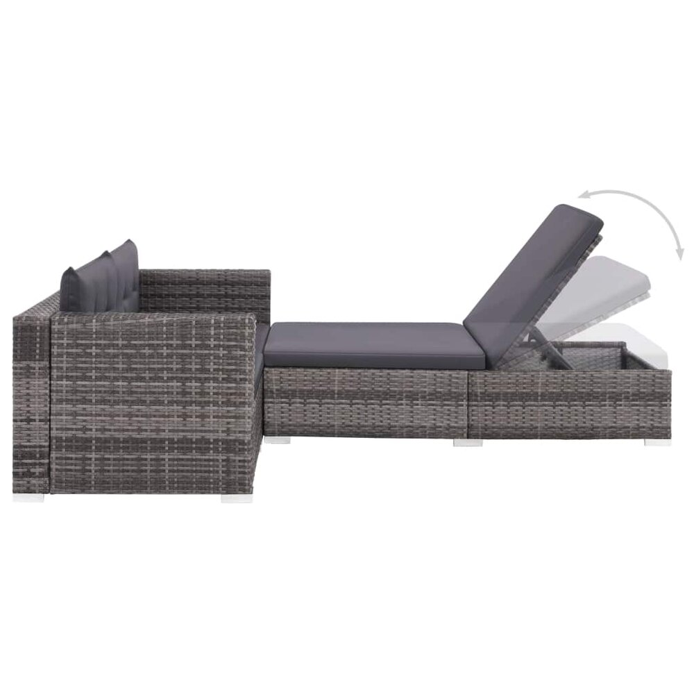 Meubelen-Online - Loungeset Melvin met kussens poly rattan grijs