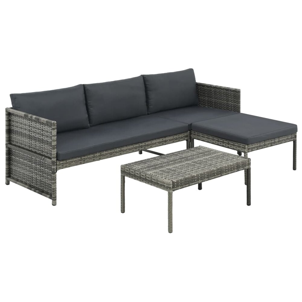 Meubelen-Online - Loungeset Mireille met kussens poly rattan grijs