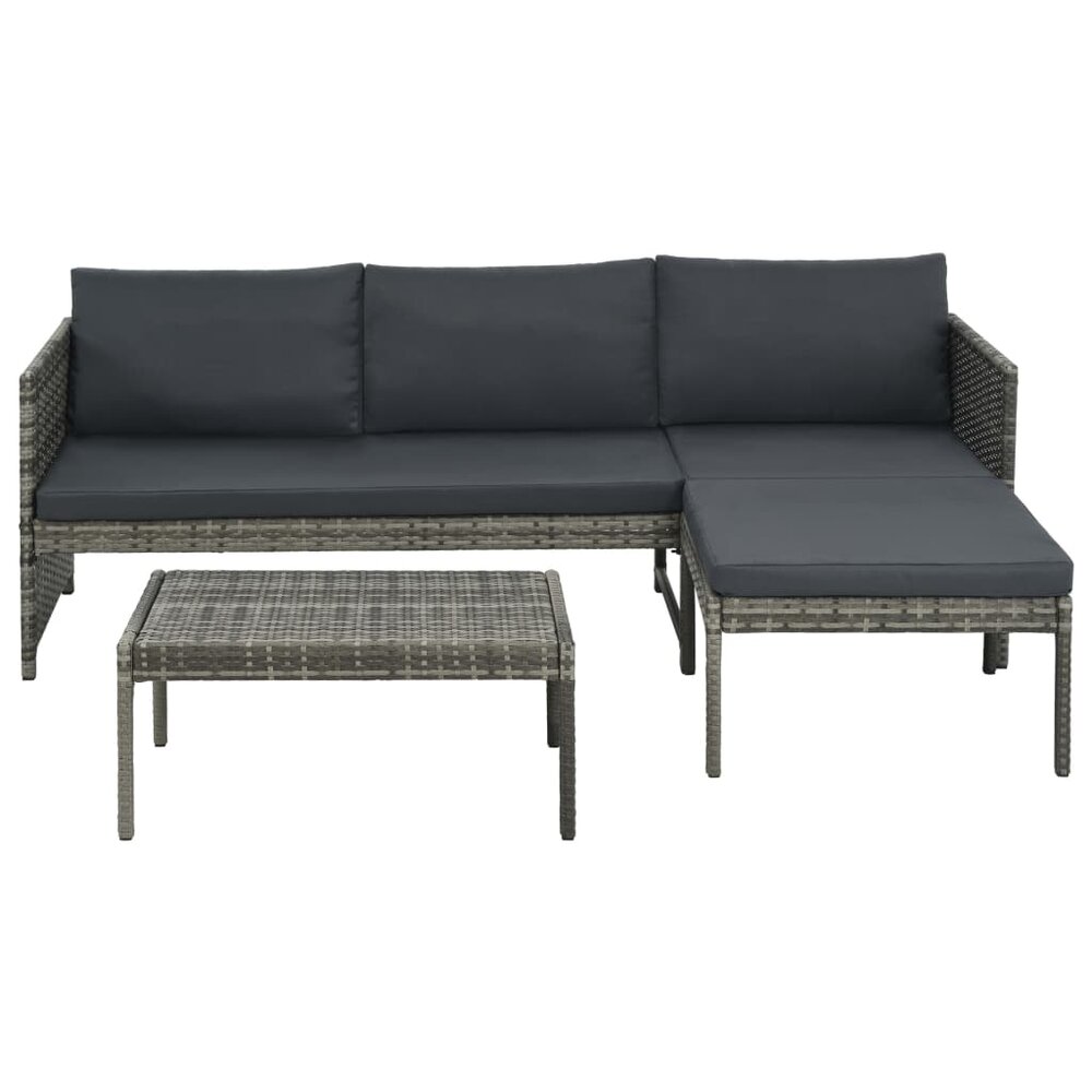 Meubelen-Online - Loungeset Mireille met kussens poly rattan grijs