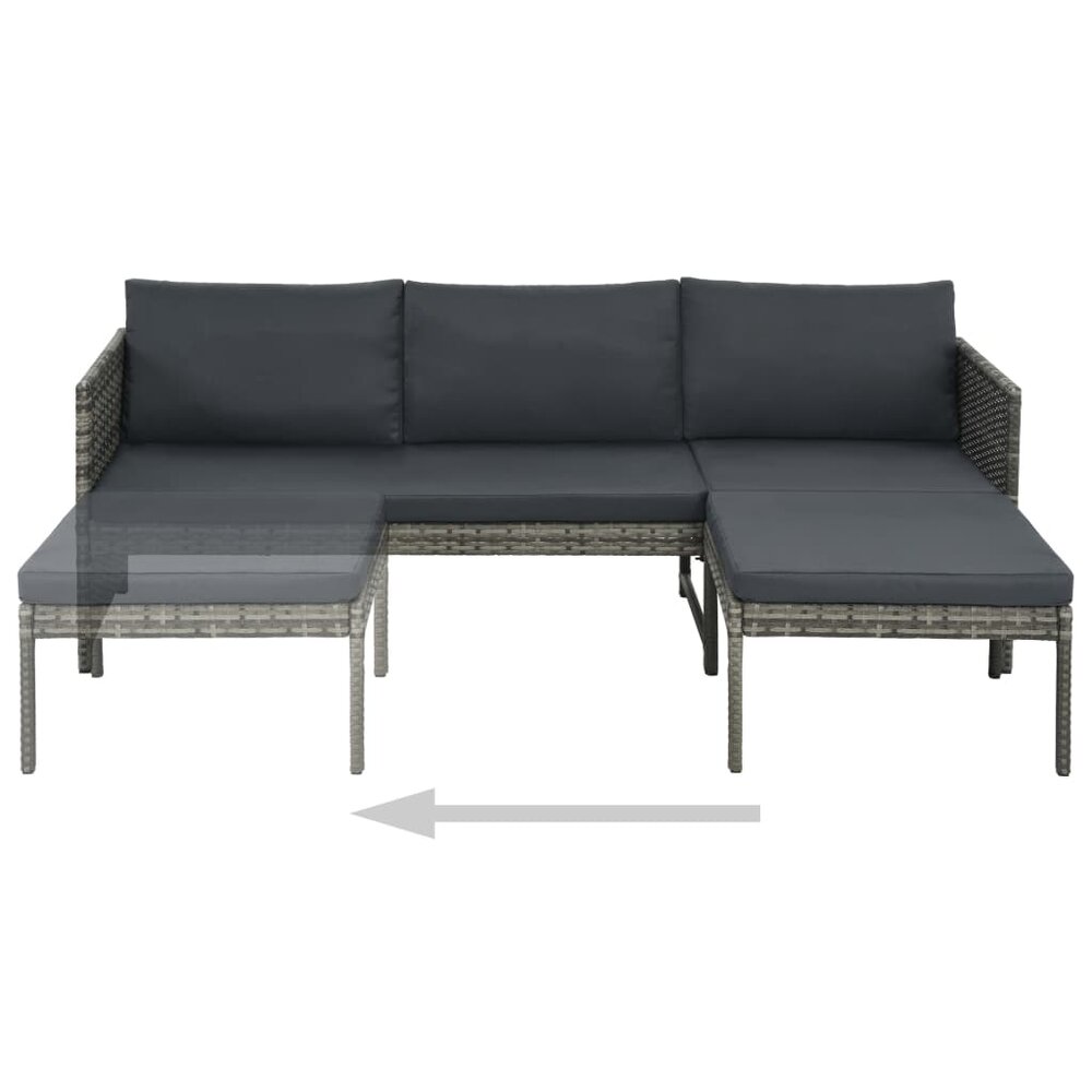 Meubelen-Online - Loungeset Mireille met kussens poly rattan grijs