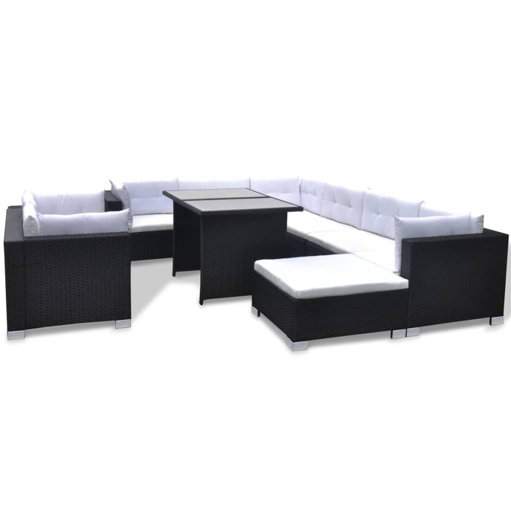 Meubelen-Online - Loungeset Marbella met kussens poly rattan zwart