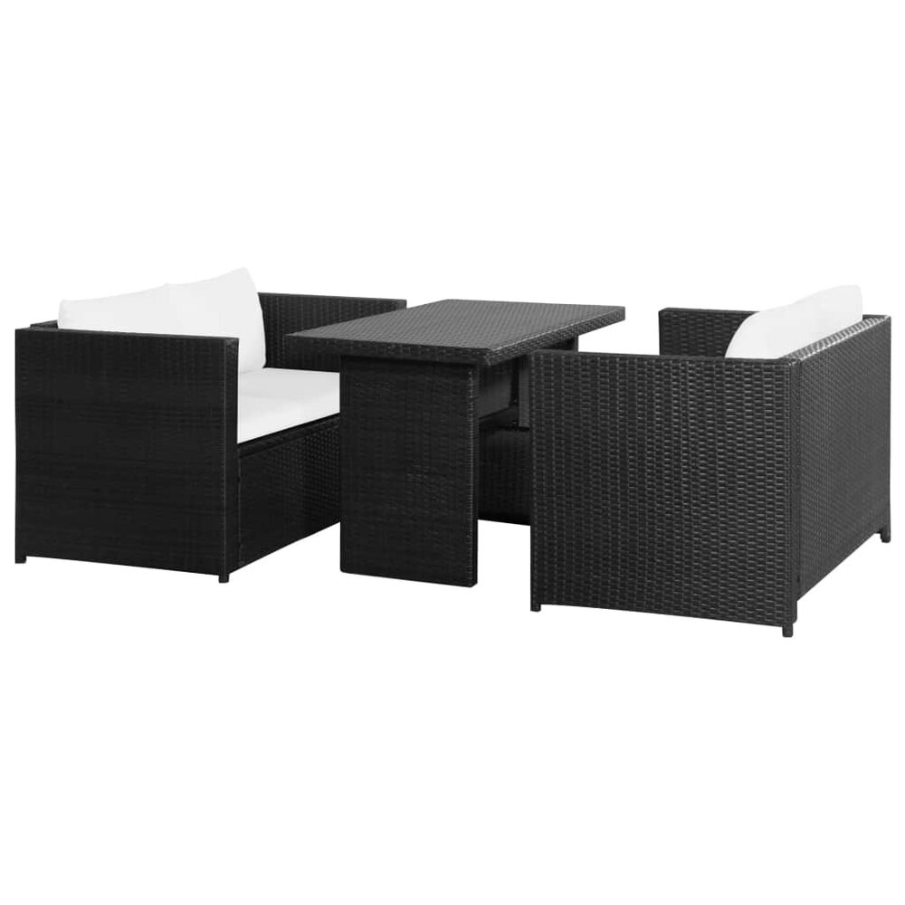 Meubelen-Online - Loungeset Dining met kussens poly rattan zwart