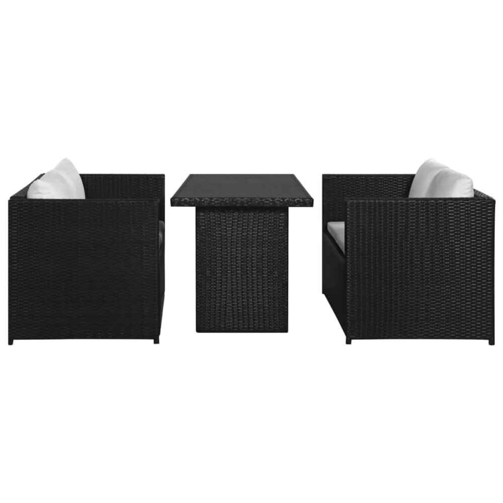 Meubelen-Online - Loungeset Dining met kussens poly rattan zwart