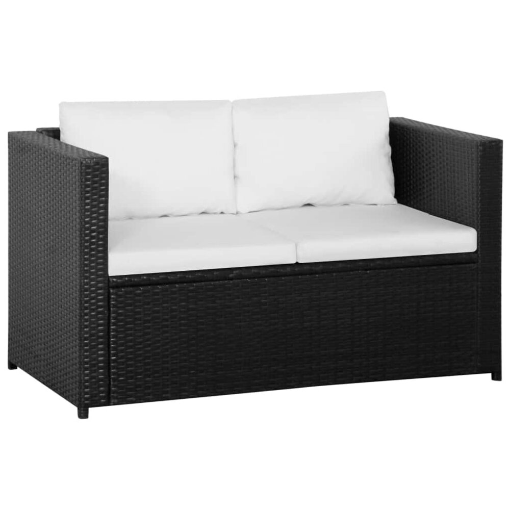 Meubelen-Online - Loungeset Dining met kussens poly rattan zwart