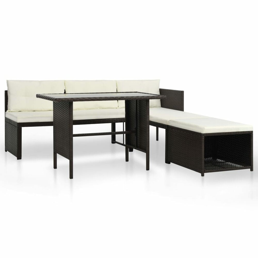 Meubelen-Online - Loungeset Compact dining poly rattan bruin