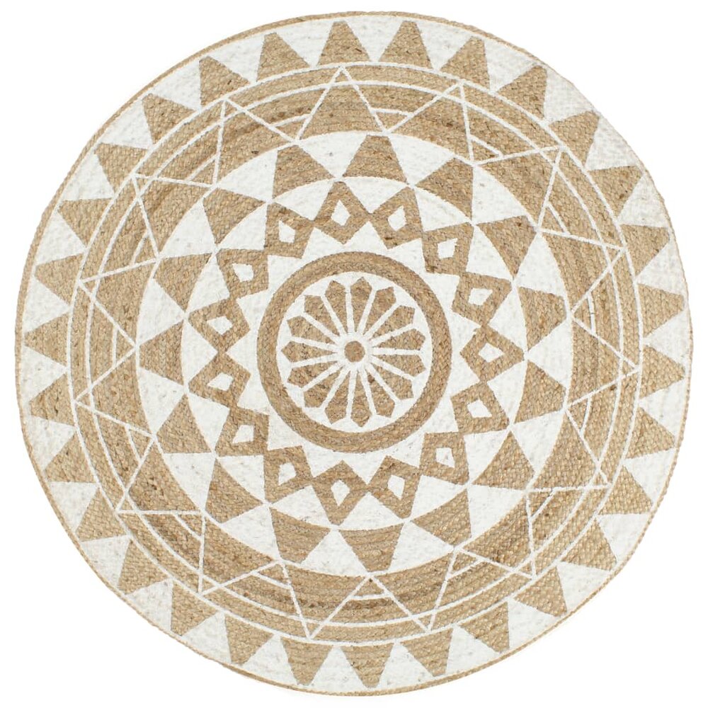 Meubelen-Online - Vloerkleed handgemaakt met witte print 150 cm jute