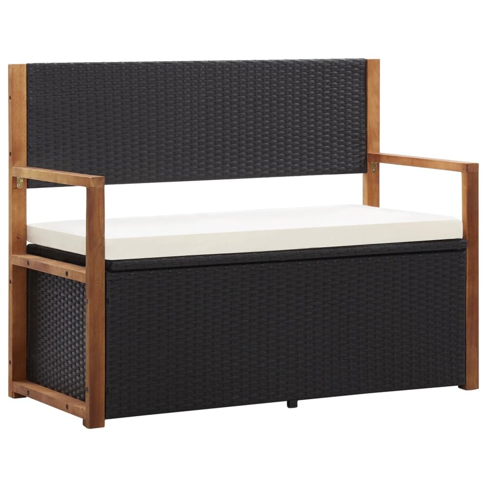 Meubelen-Online - Opbergbank 110 cm poly rattan en acaciahout zwart