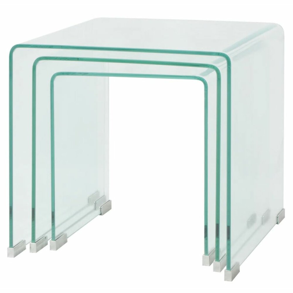 Meubelen-Online - Bijzettafel Nestor set 3-dlg transparant gehard glas