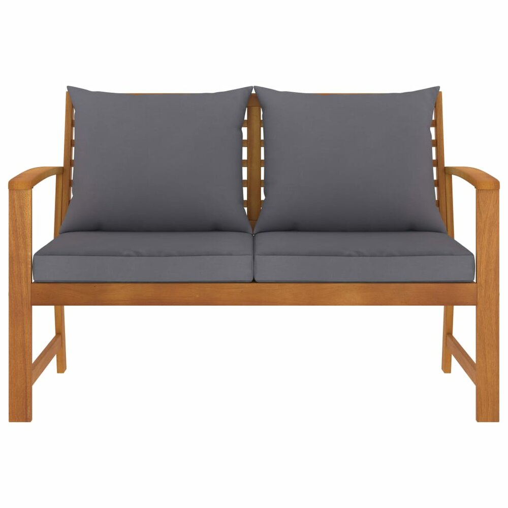 Tuinbank Whoopy 2-zits 120cm met grijze kussens - hout bruin