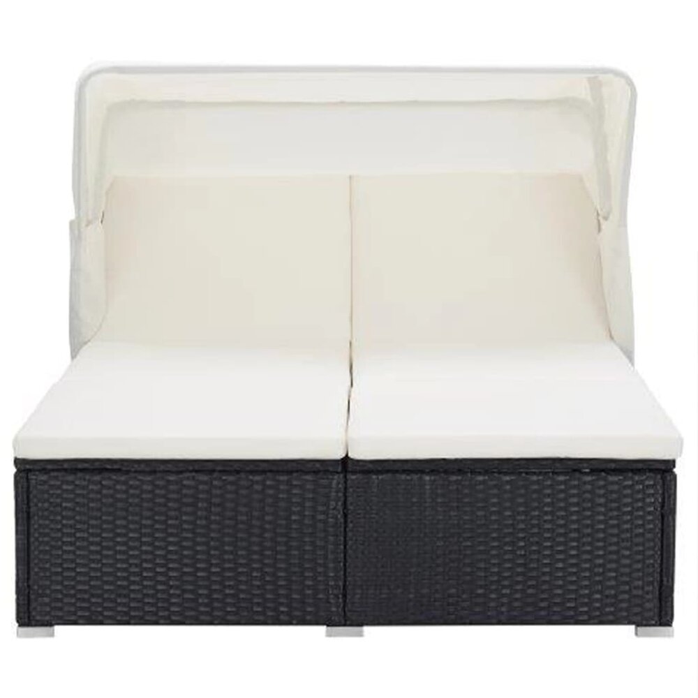 Ligbed Kusu met kussen 2-persoons poly rattan zwart