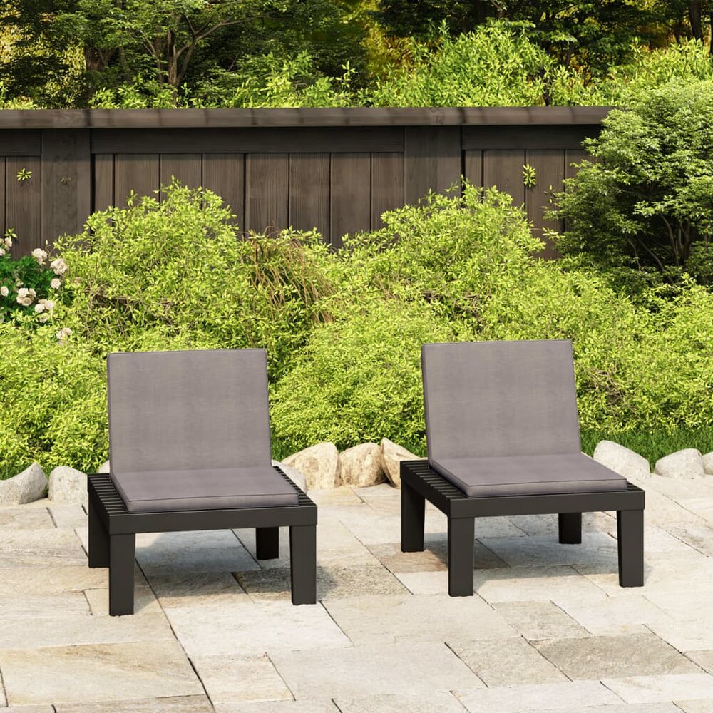 Loungestoelen Asia 2 st met kussens kunststof grijs