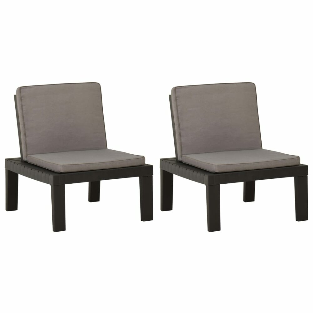 Loungestoelen Asia 2 st met kussens kunststof grijs