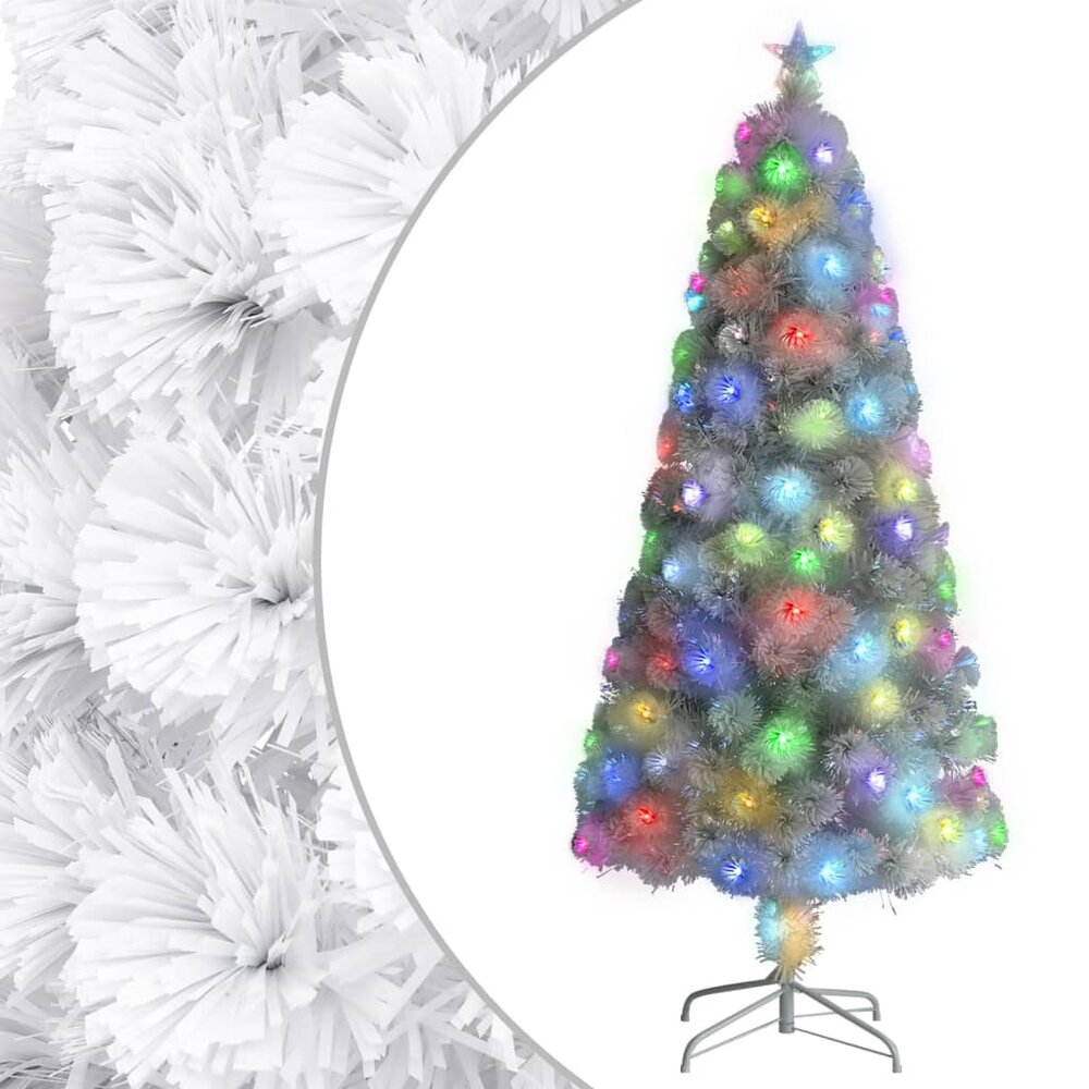Kunstkerstboom met LED 150 cm glasvezel wit