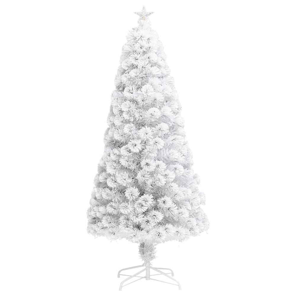 Kunstkerstboom met LED 150 cm glasvezel wit