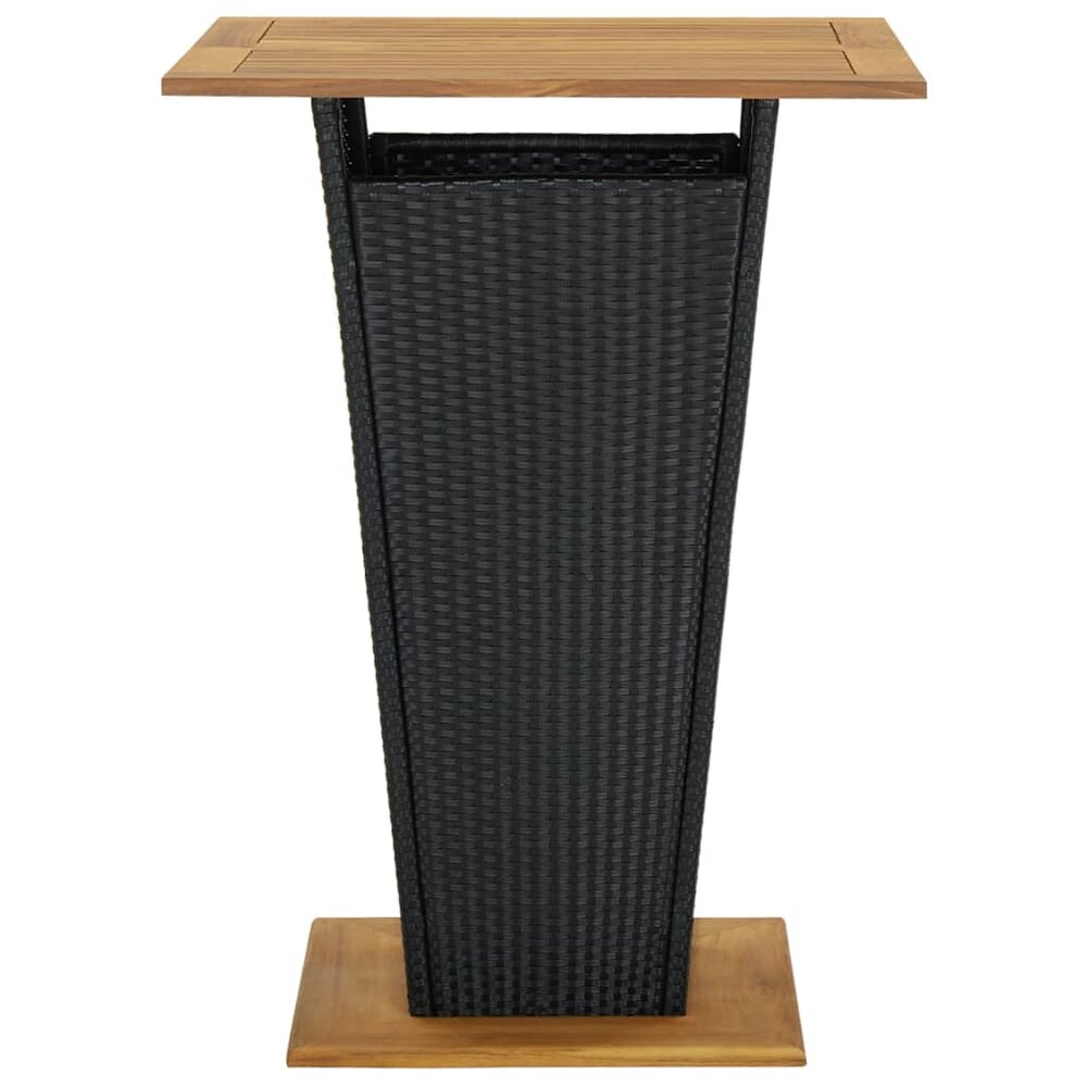 Bartafel 80x80x110 cm poly rattan en massief hout zwart