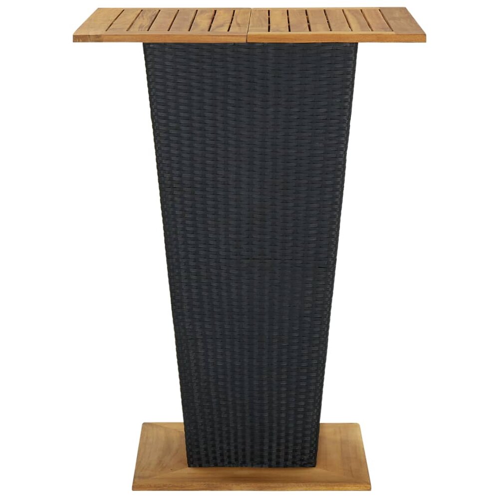 Bartafel 80x80x110 cm poly rattan en massief hout zwart