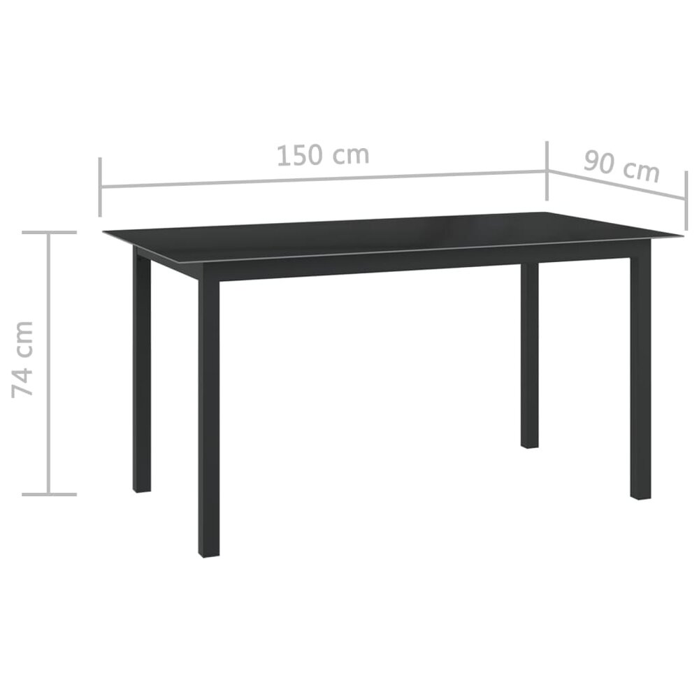 Tuintafel Wanda 150x90x74 cm aluminium en glas zwart