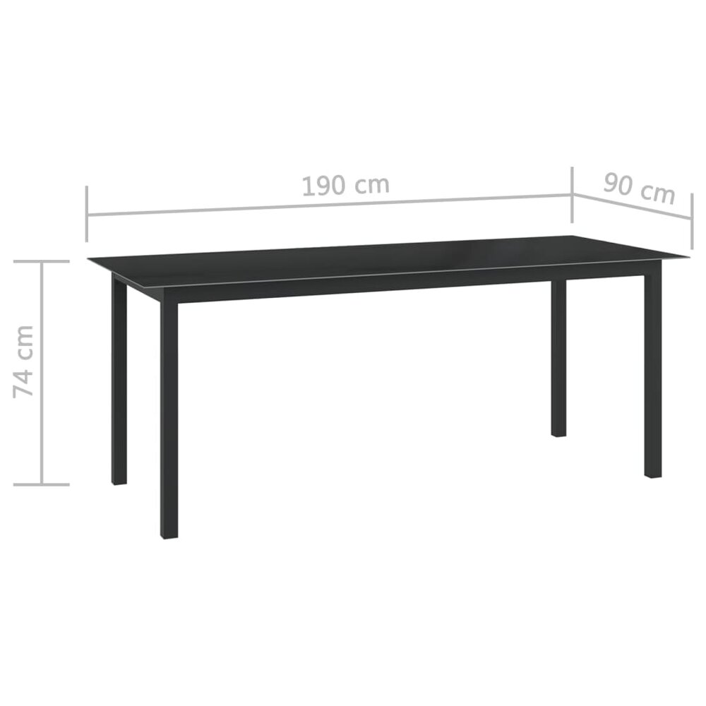 Tuintafel Wanda 190x90x74 cm aluminium en glas zwart