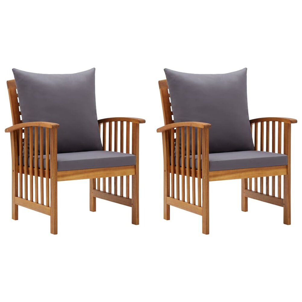 Tuinstoelen Monique SET 2 st met kussens grijs massief acaciahout