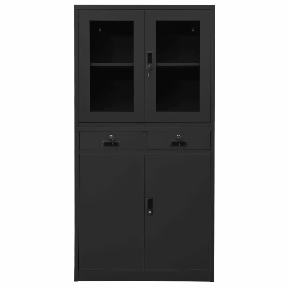 Kantoorkast 90x40x180 cm staal en gehard glas antracietkleurig