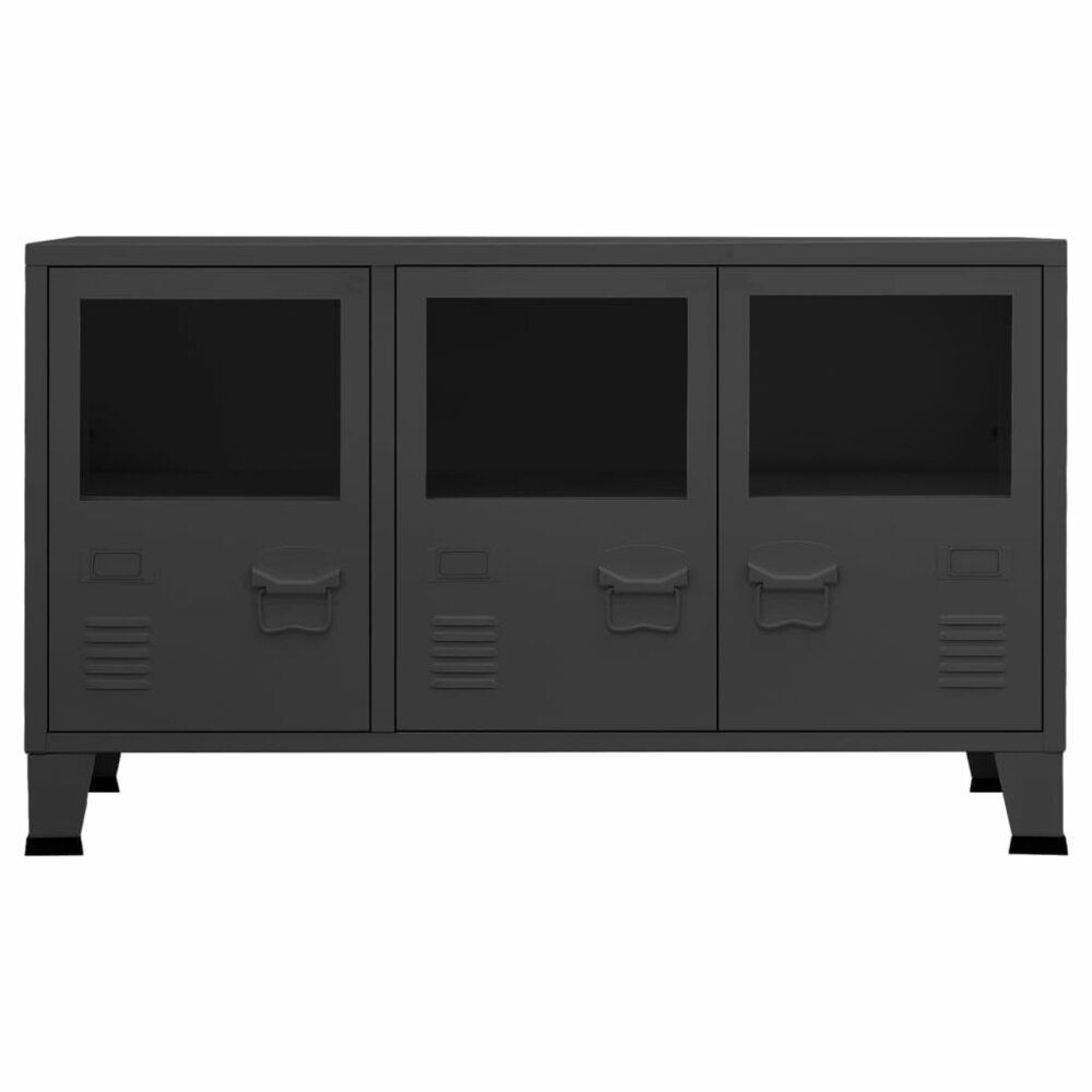 Dressoir industrieel 105x35x62 cm metaal en glas antracietkleur