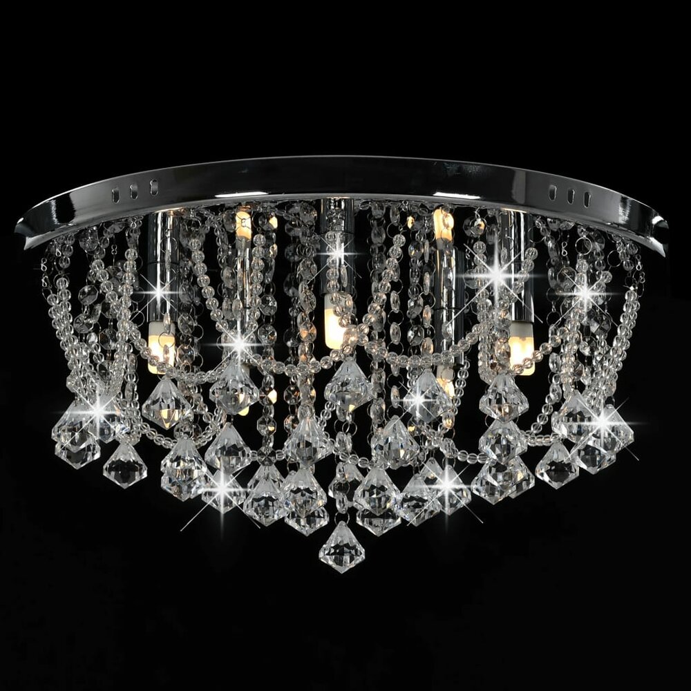Kroonluchter Plafondlamp met kristallen kralen rond zilverkleurig