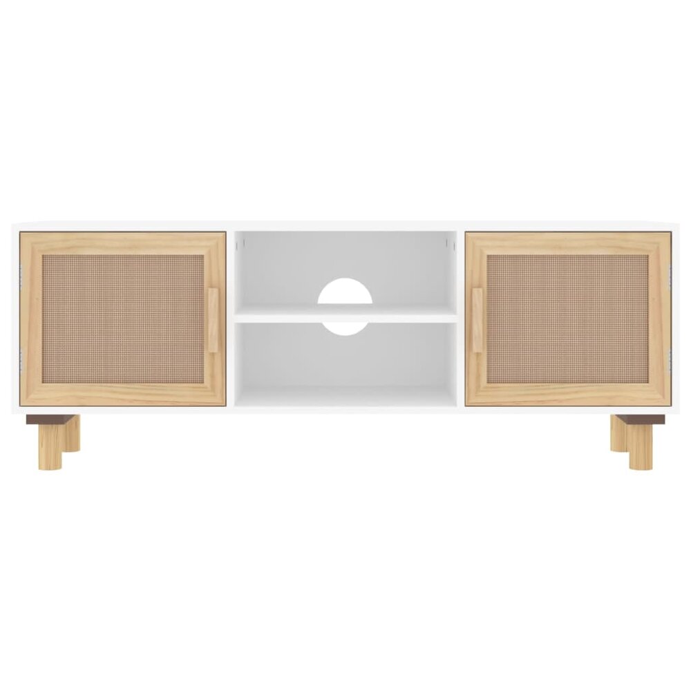 Tv-meubel Manu 105x30x40 cm massief grenenhout en rattan wit