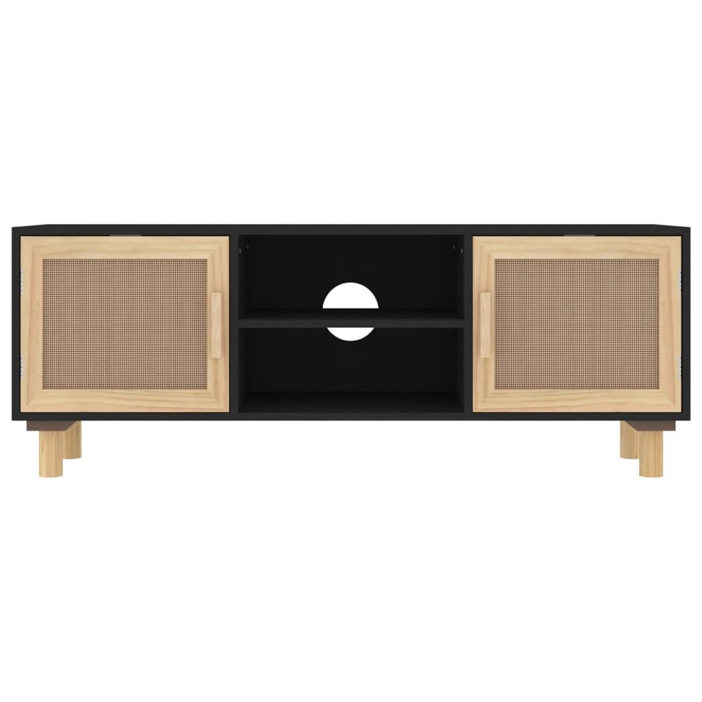 Tv-meubel Manu 105x30x40 cm massief grenenhout en rattan zwart