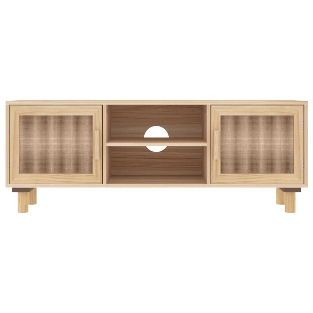 Tv-meubel Manu 105x30x40 cm massief grenenhout en rattan bruin