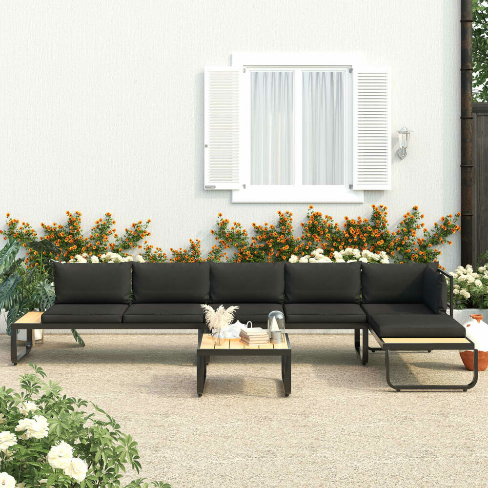 Loungeset Prince aluminium zwart met bruin 4-delig