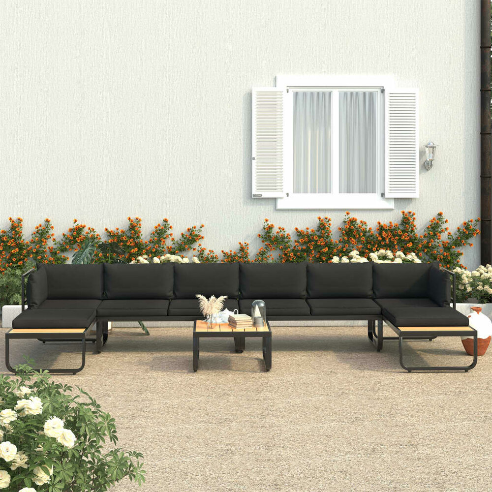 Loungeset Prince aluminium zwart met bruin 5-delig
