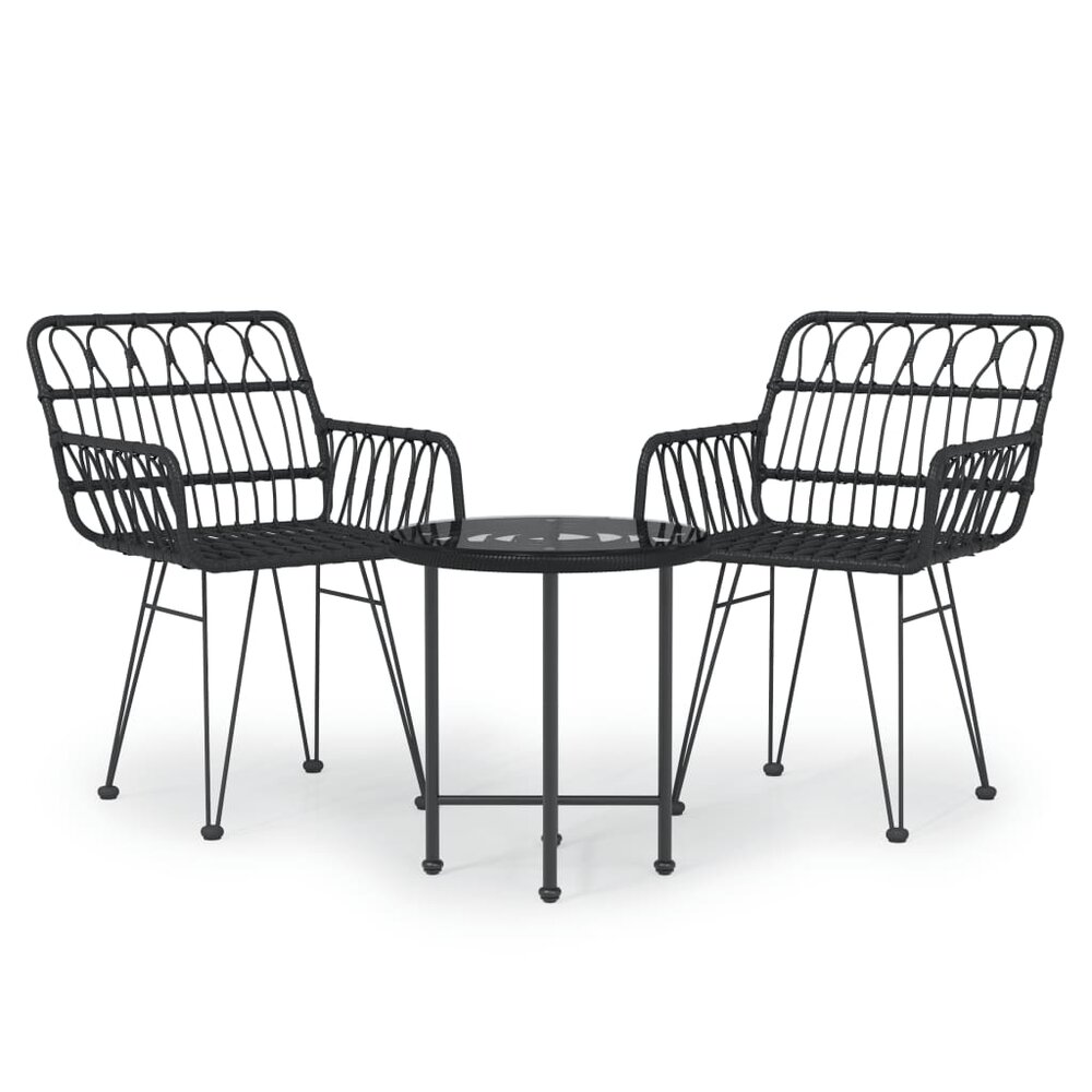Tuinset Idaho Poly Rattan Zwart tafel met 2 stoelen