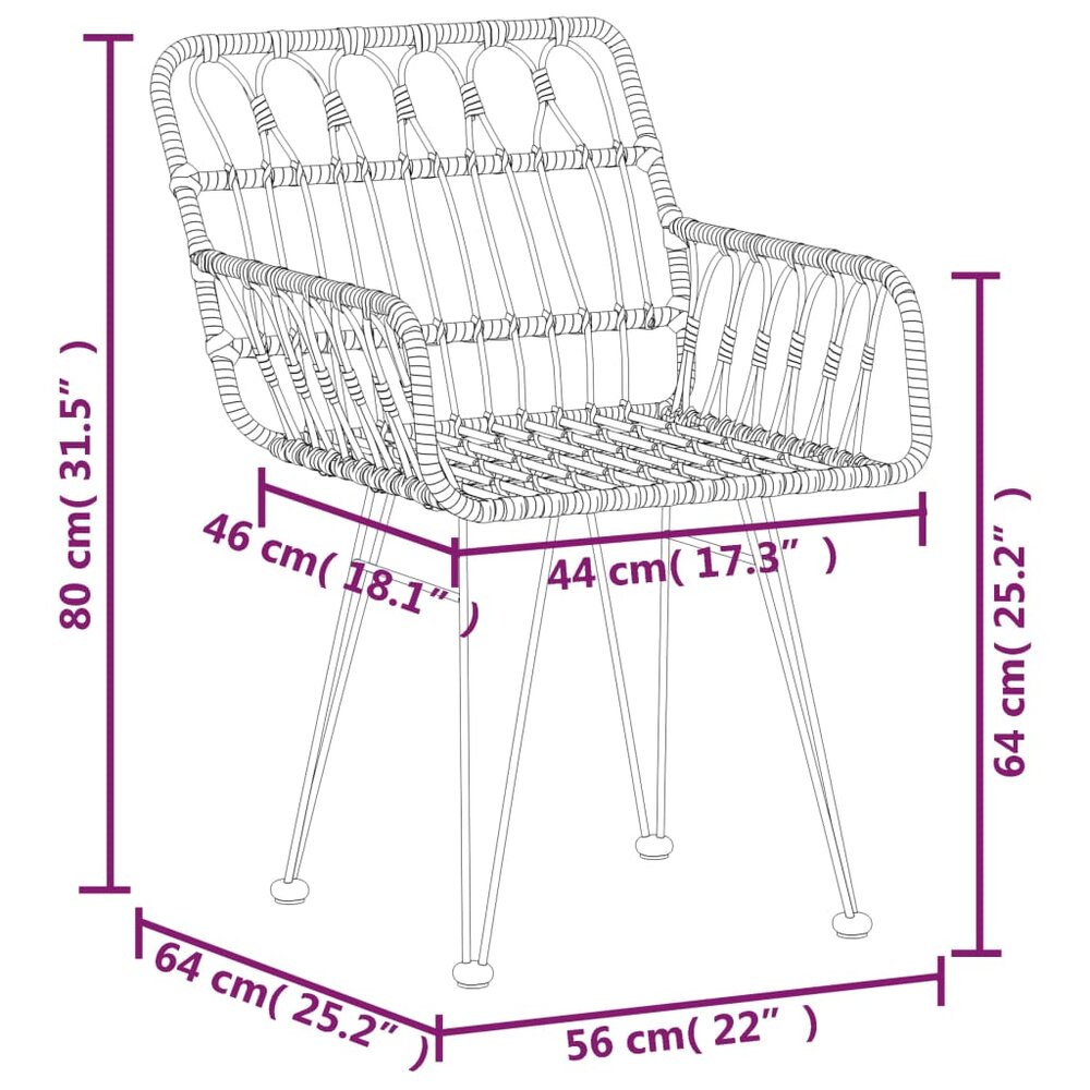 Tuinset Idaho Poly Rattan Zwart tafel met 2 stoelen