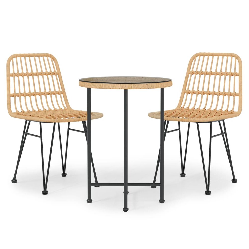 Tuinset Hansa poly rattan blank tafel met 2 stoelen