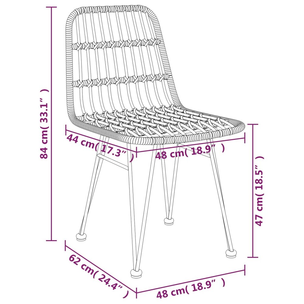 Tuinset Hansa poly rattan blank tafel met 2 stoelen