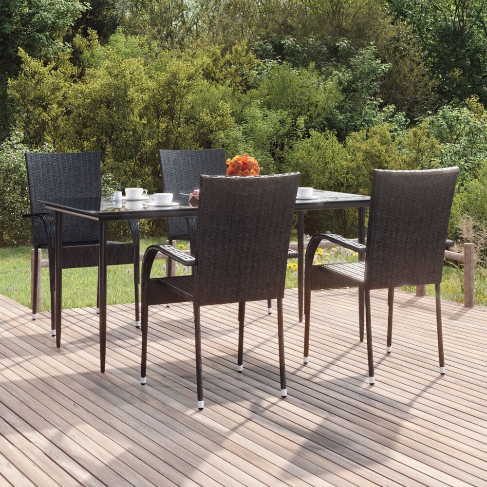 Tuinset Eelde poly rattan zwart tafel met 4 stoelen