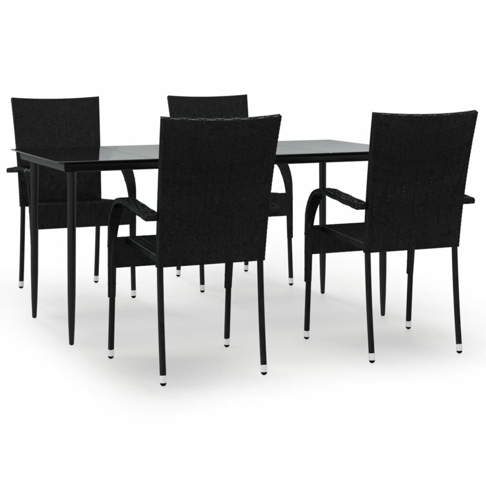 Tuinset Eelde poly rattan zwart tafel met 4 stoelen