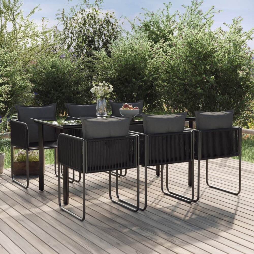 Tuinset Horizon poly-rattan zwart tafel met 4 stoelen