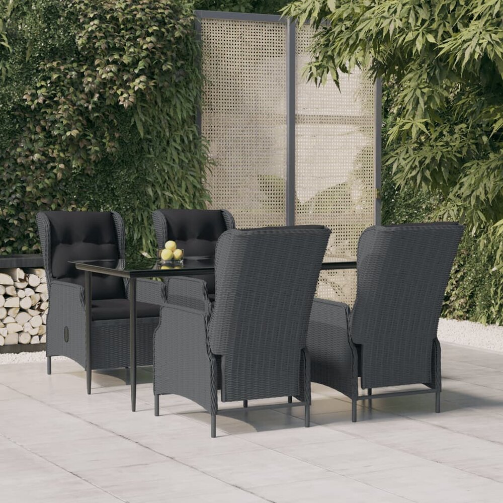 Tuinset Laren poly rattan donkergrijs tafel met 4 stoelen