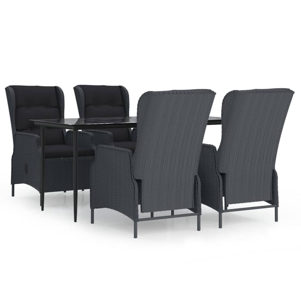 Tuinset Laren poly rattan donkergrijs tafel met 4 stoelen