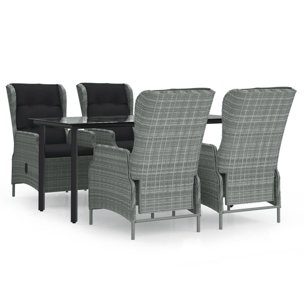 Tuinset Laren poly rattan lichtgrijs tafel met 4 stoelen